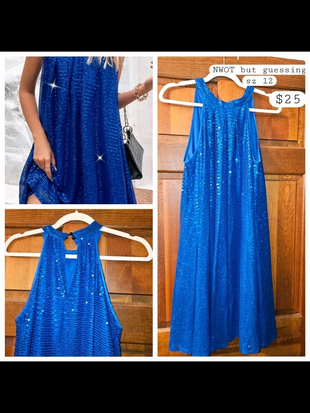 Girls' Royal Blue Sequin Halter Dress